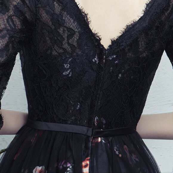 Elegant Black Evening Gown | Slimming Long Sleeve Maxi Dress - Picture 4 of 5